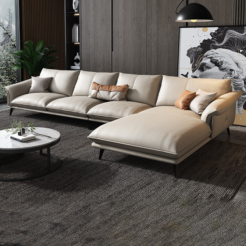 Leather Sponge Padded Seat with Pillow Back Sectional White/orange/green/grey Sofa