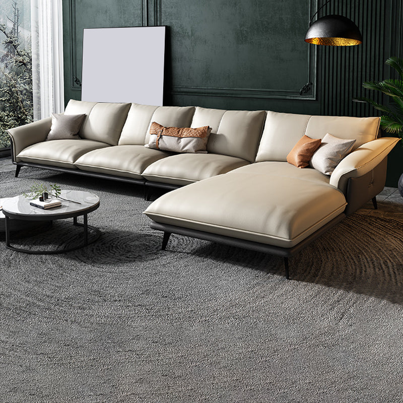 Leather Sponge Padded Seat with Pillow Back Sectional White/orange/green/grey Sofa