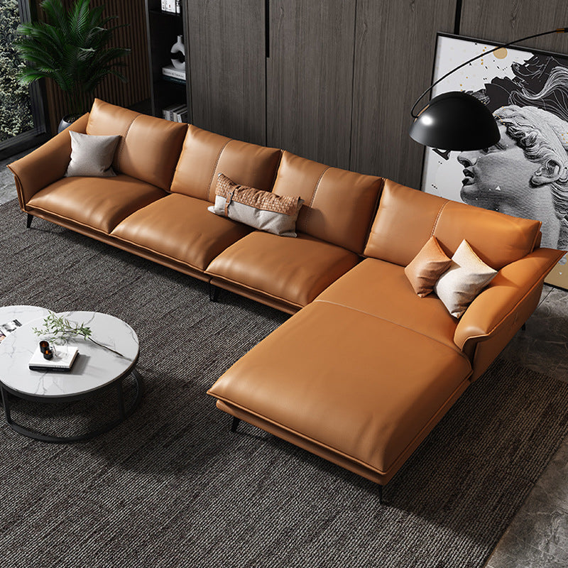 Leather Sponge Padded Seat with Pillow Back Sectional White/orange/green/grey Sofa