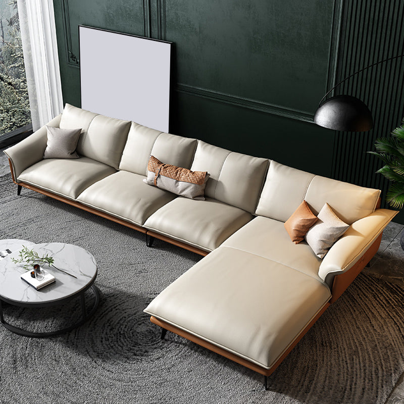 Leather Sponge Padded Seat with Pillow Back Sectional White/orange/green/grey Sofa