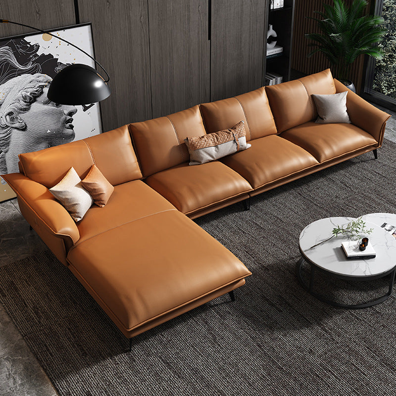 Leather Sponge Padded Seat with Pillow Back Sectional White/orange/green/grey Sofa