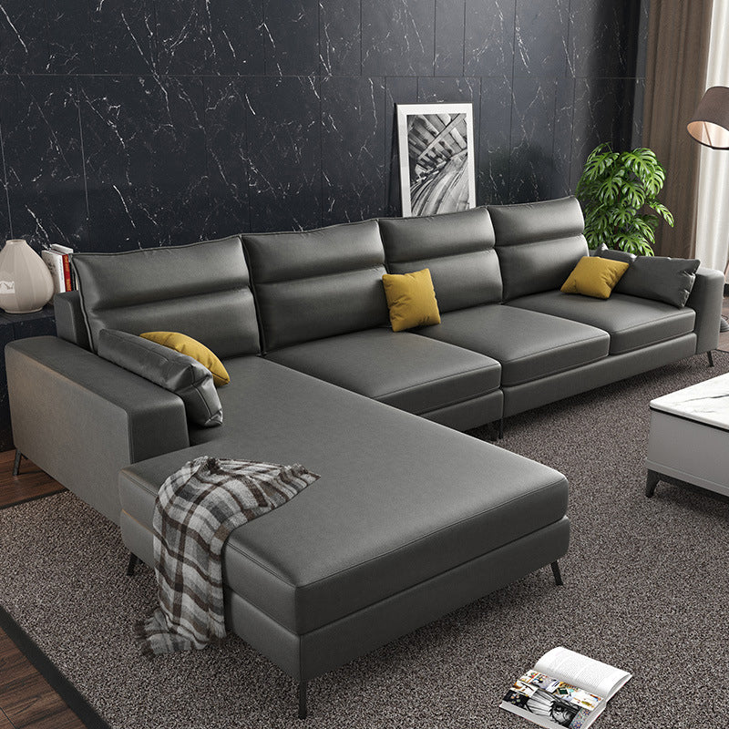 Faux Leather L-Shape Sectional with Pillow Back for Four People