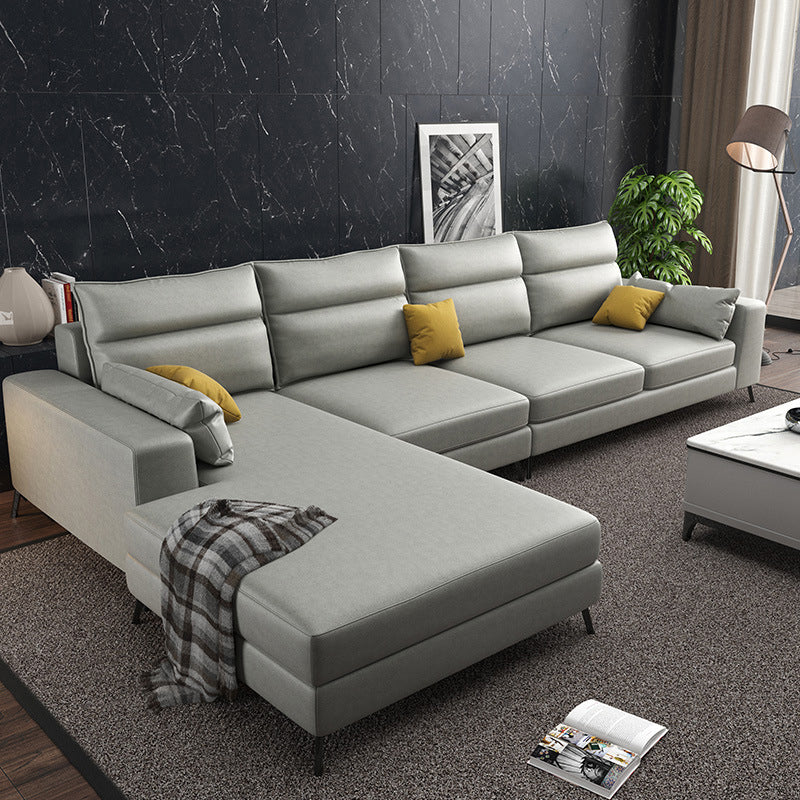 Faux Leather L-Shape Sectional with Pillow Back for Four People