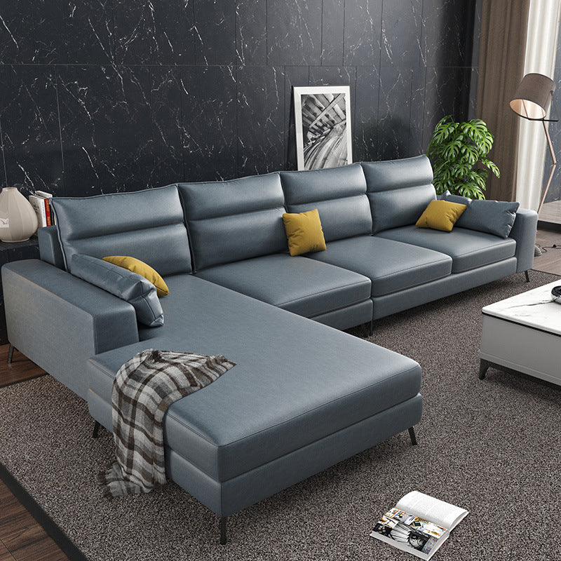 Faux Leather L-Shape Sectional with Pillow Back for Four People