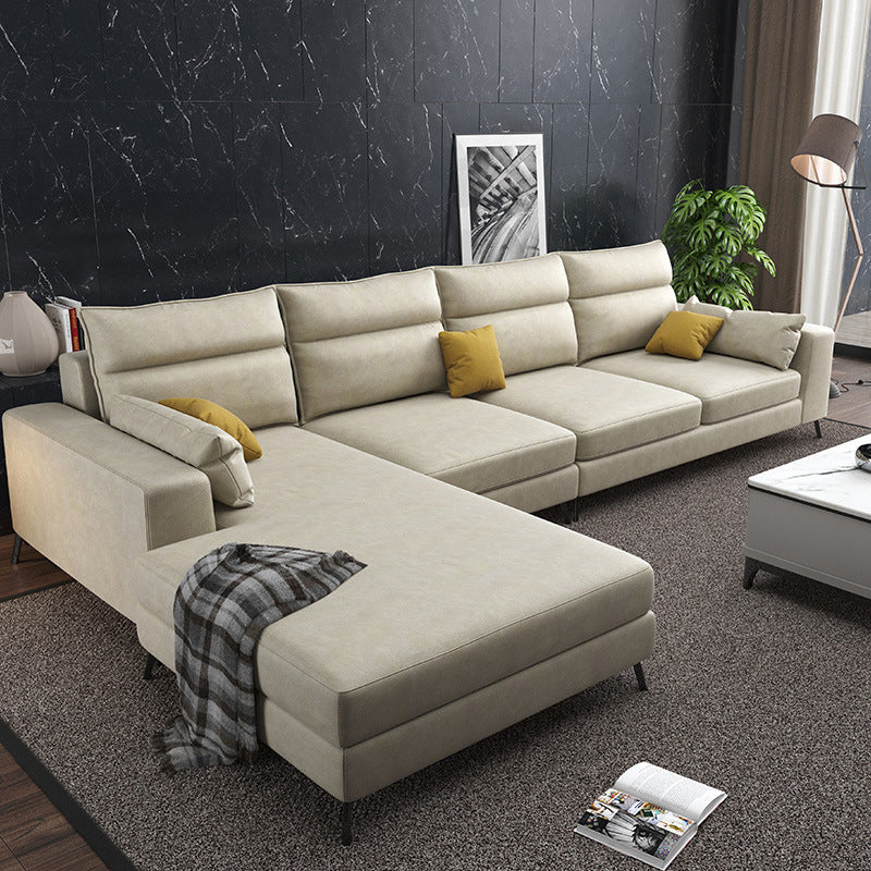 Faux Leather L-Shape Sectional with Pillow Back for Four People