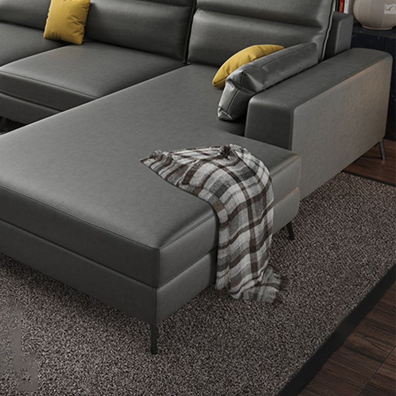 Faux Leather L-Shape Sectional with Pillow Back for Four People