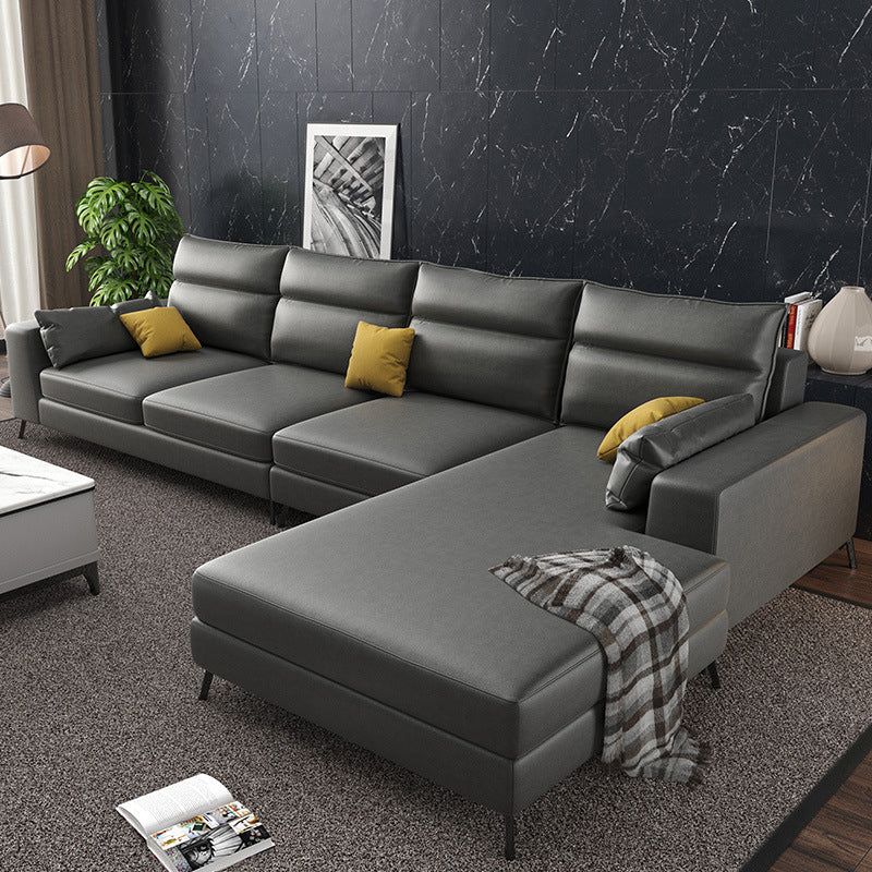 Faux Leather L-Shape Sectional with Pillow Back for Four People