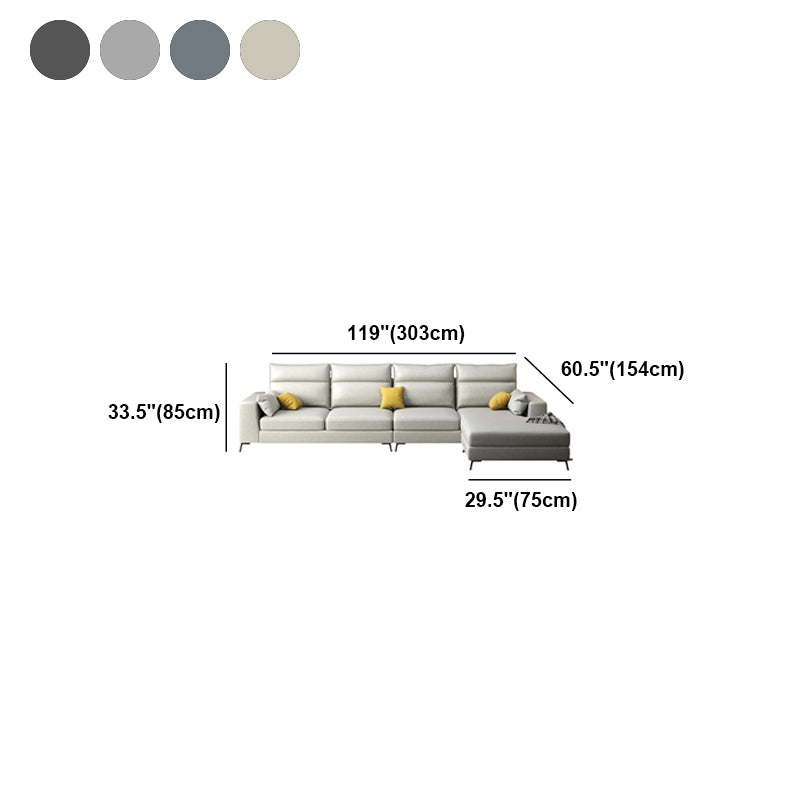 Faux Leather L-Shape Sectional with Pillow Back for Four People