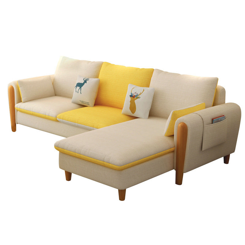 Scandinavian Linen Blend Sectional with Storage and Flared Arm