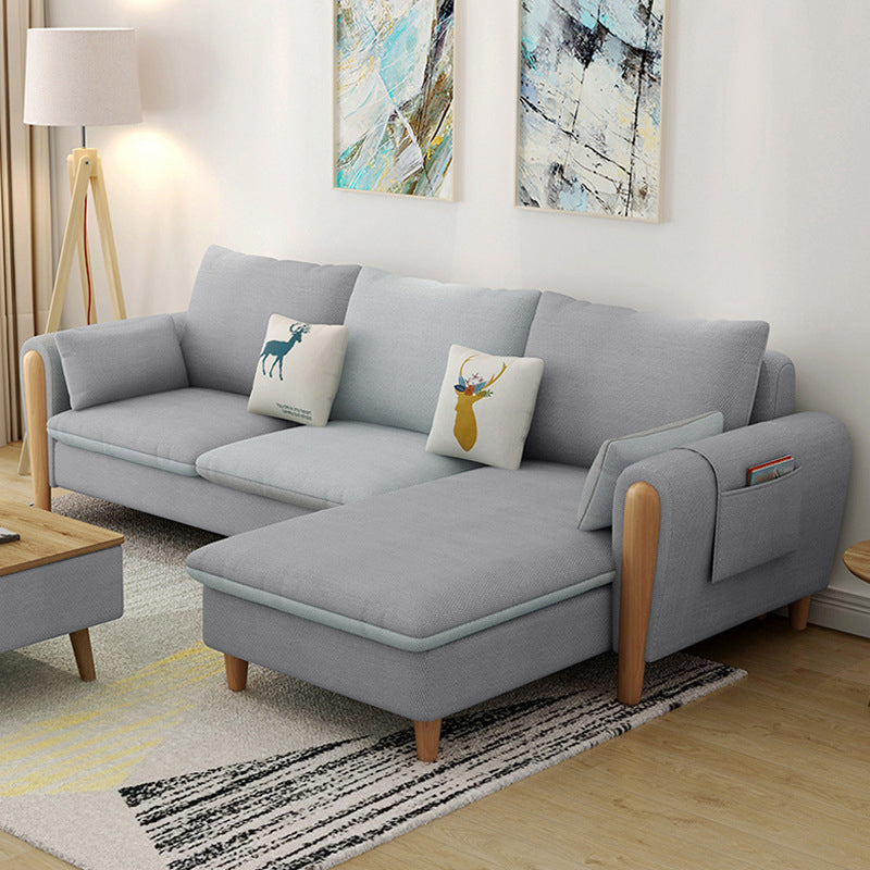 Scandinavian Linen Blend Sectional with Storage and Flared Arm