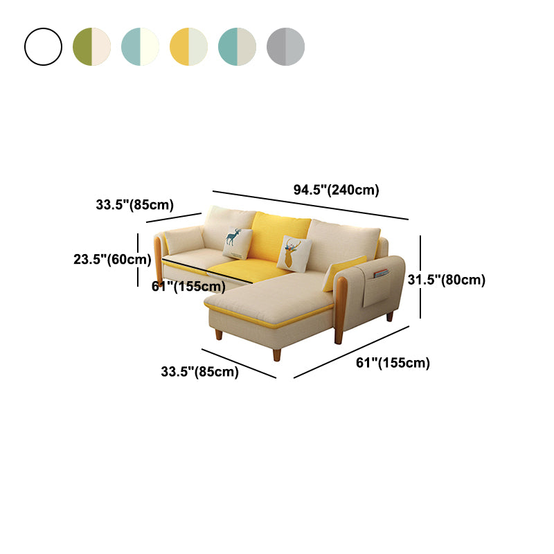 Scandinavian Linen Blend Sectional with Storage and Flared Arm