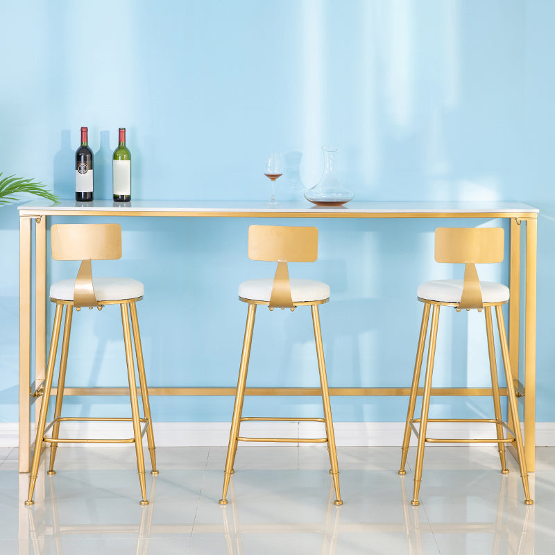 Marble Footrest Cocktail Bar Table Contemporary White and Gold Rectangle Counter Table