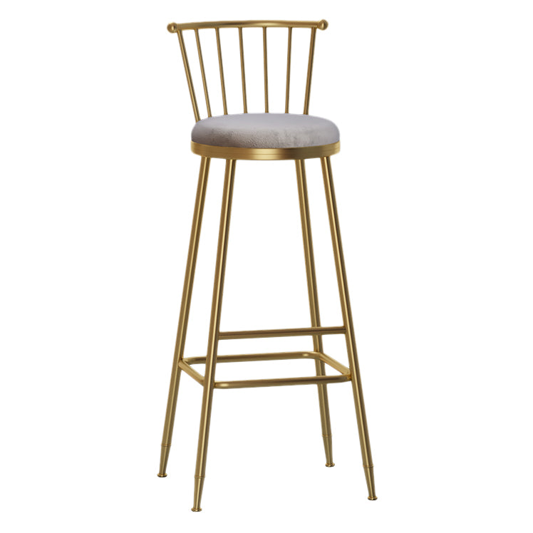 Nordic Armless Backrest Counter Stool Iron Dessert Shop Bar Stool with Pedal and Cushion