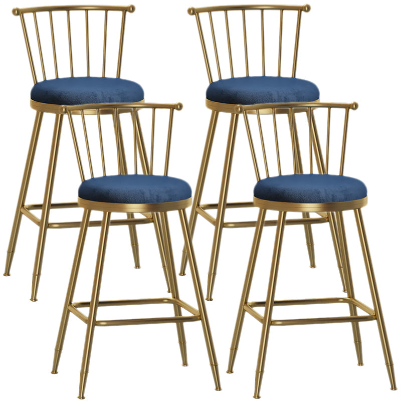 Nordic Armless Backrest Counter Stool Iron Dessert Shop Bar Stool with Pedal and Cushion