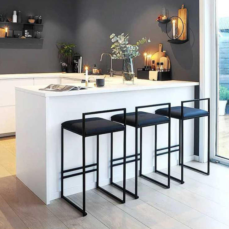 Modern Armless Backrest Counter Stool Iron Cafe Bar Stool with Velvet Cushion and Pedal