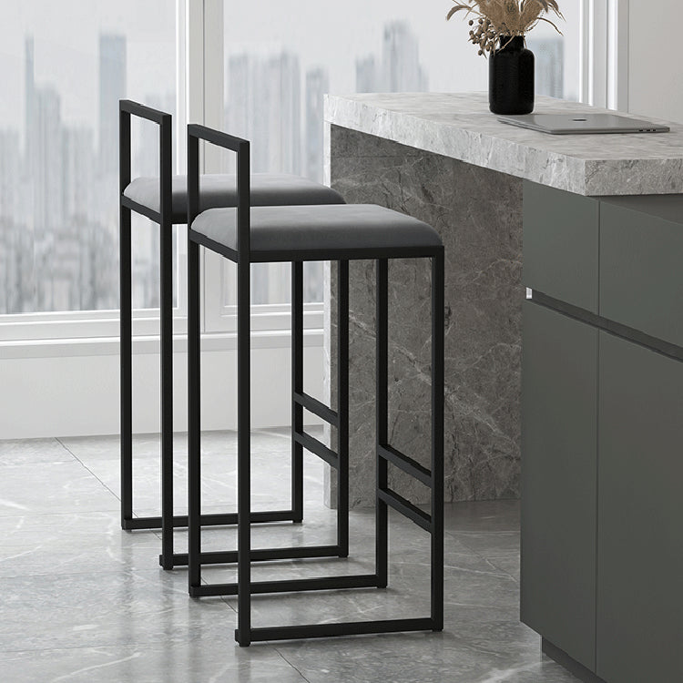 Modern Armless Backrest Counter Stool Iron Cafe Bar Stool with Velvet Cushion and Pedal