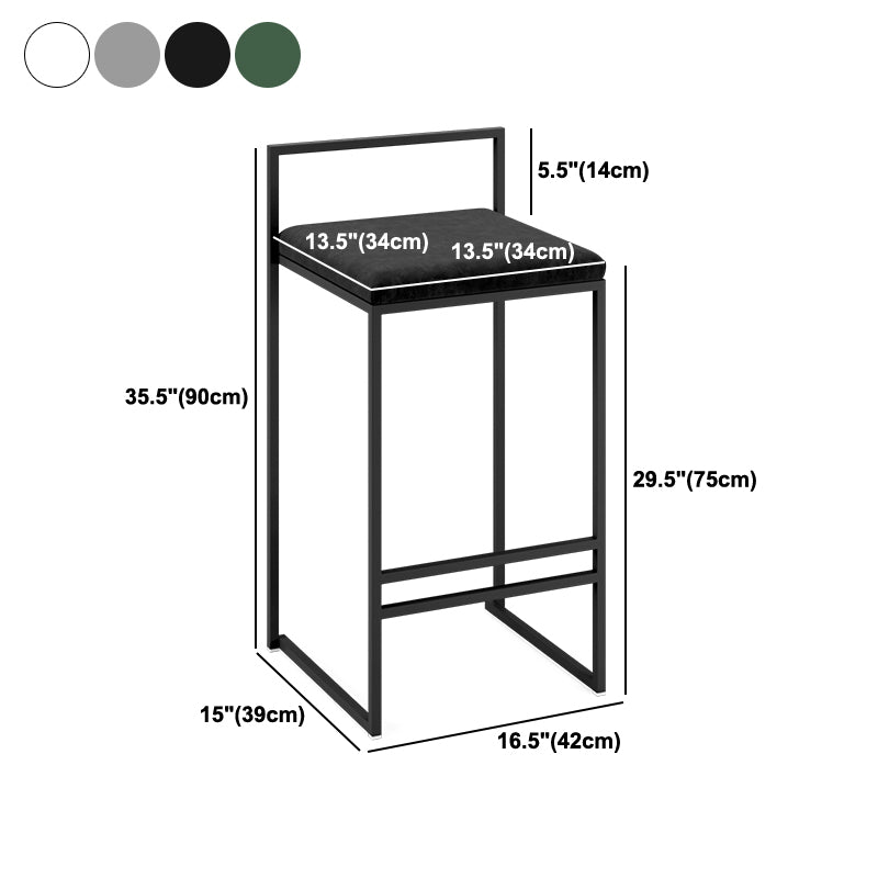 Modern Armless Backrest Counter Stool Iron Cafe Bar Stool with Velvet Cushion and Pedal