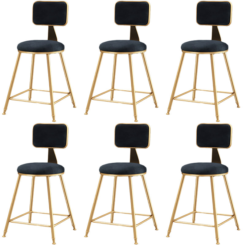 Nordic Backrest Armless Counter Stool Iron Dessert Shop Bar Stool with Cushion and Pedal