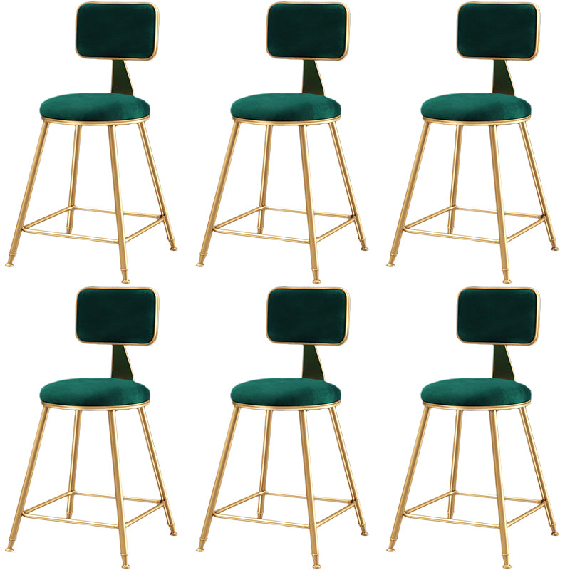 Nordic Backrest Armless Counter Stool Iron Dessert Shop Bar Stool with Cushion and Pedal