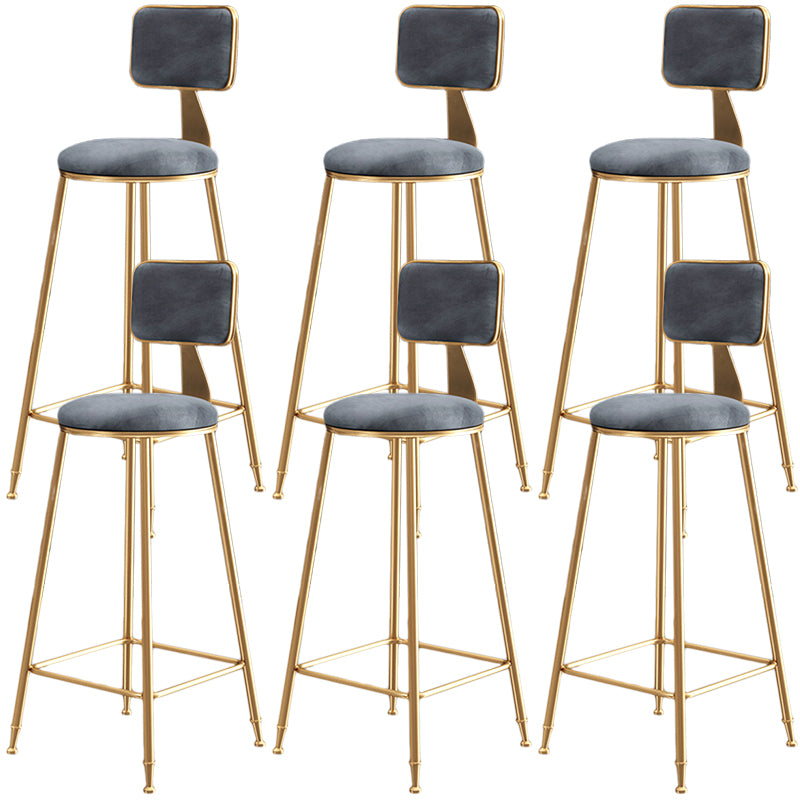 Nordic Backrest Armless Counter Stool Iron Dessert Shop Bar Stool with Cushion and Pedal