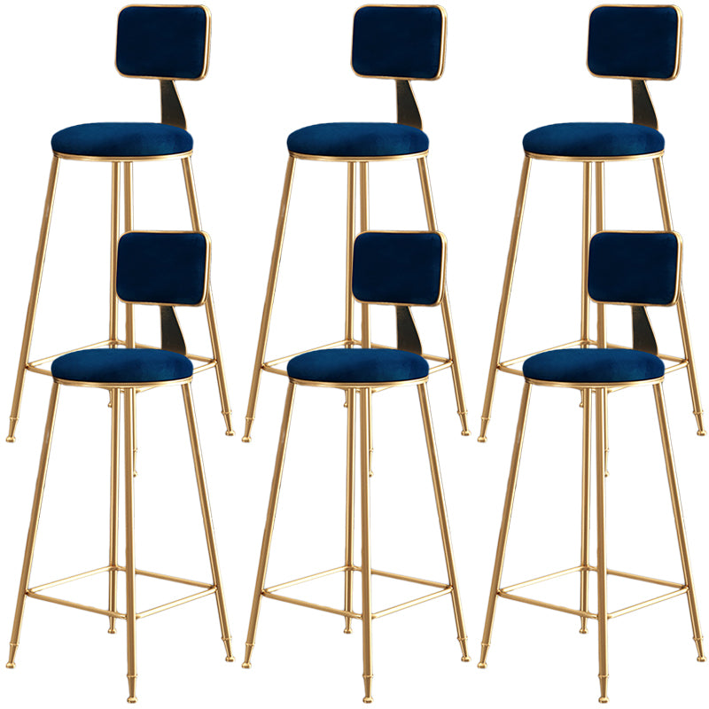 Nordic Backrest Armless Counter Stool Iron Dessert Shop Bar Stool with Cushion and Pedal