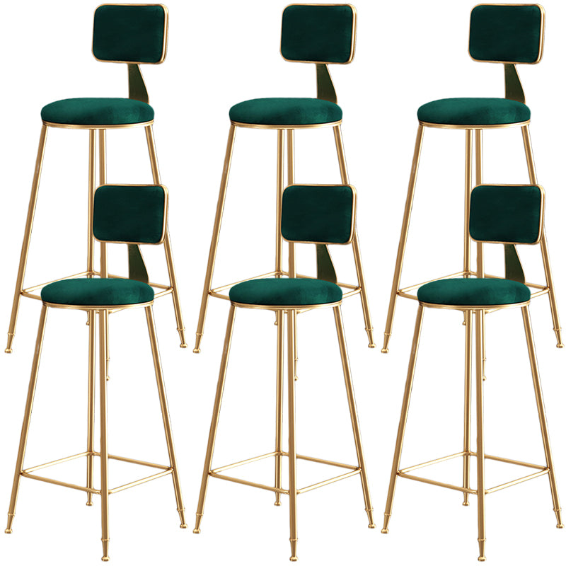 Nordic Backrest Armless Counter Stool Iron Dessert Shop Bar Stool with Cushion and Pedal