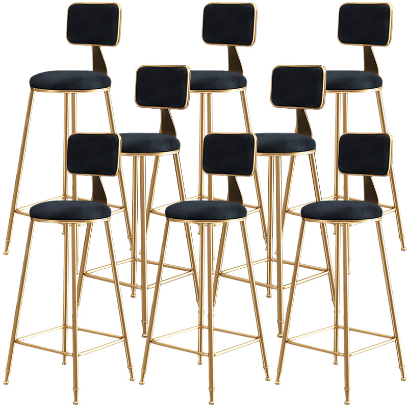 Nordic Backrest Armless Counter Stool Iron Dessert Shop Bar Stool with Cushion and Pedal