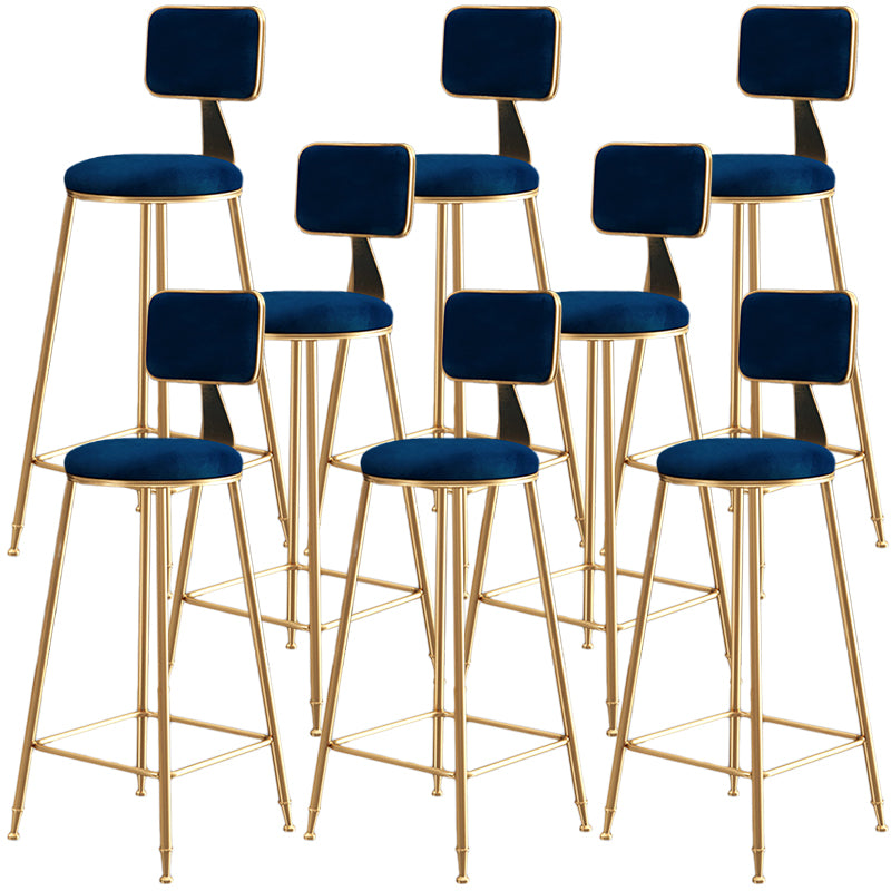 Nordic Backrest Armless Counter Stool Iron Dessert Shop Bar Stool with Cushion and Pedal