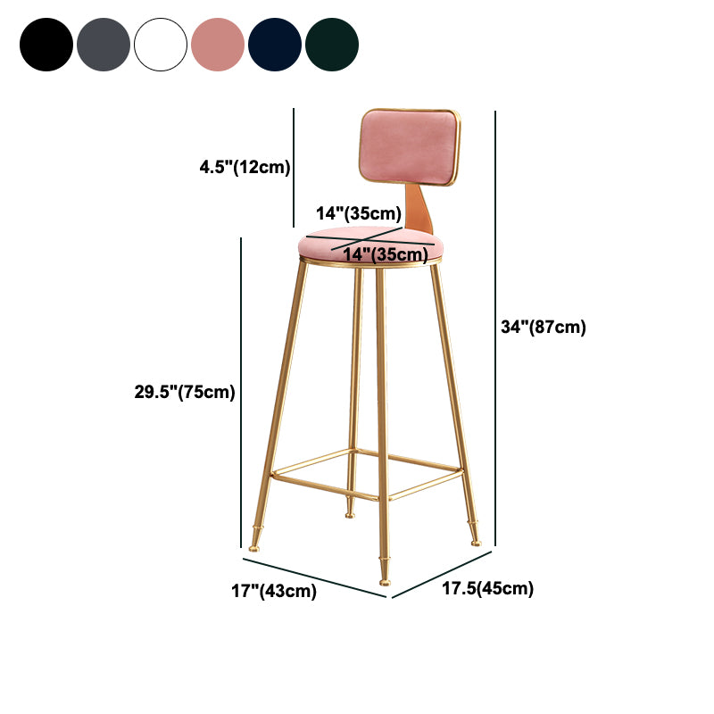 Nordic Backrest Armless Counter Stool Iron Dessert Shop Bar Stool with Cushion and Pedal