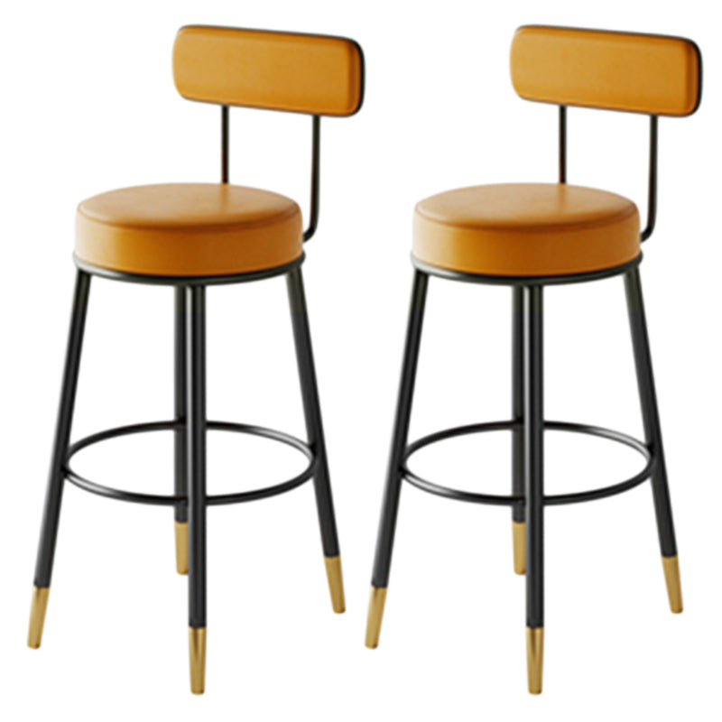 Nordic Style Backrest Counter Stool Iron Cafe Bar Stool with Leather Cushion and Pedal