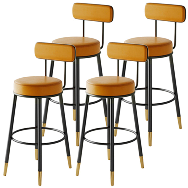 Nordic Style Backrest Counter Stool Iron Cafe Bar Stool with Leather Cushion and Pedal