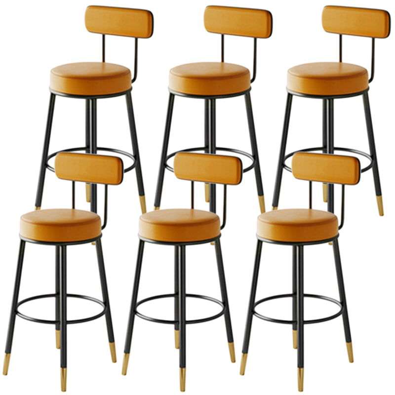 Nordic Style Backrest Counter Stool Iron Cafe Bar Stool with Leather Cushion and Pedal