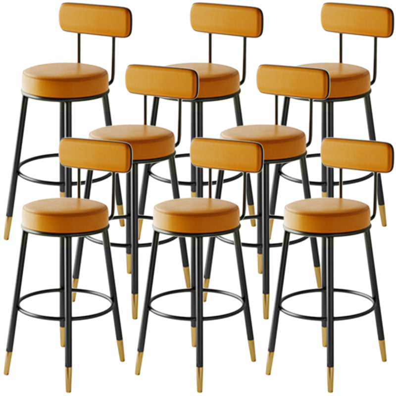 Nordic Style Backrest Counter Stool Iron Cafe Bar Stool with Leather Cushion and Pedal