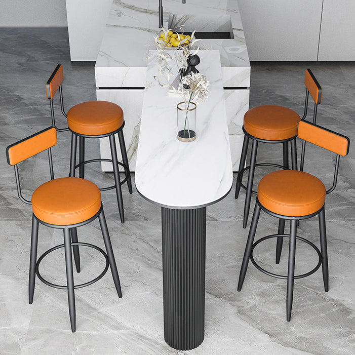 Nordic Style Backrest Counter Stool Iron Cafe Bar Stool with Leather Cushion and Pedal