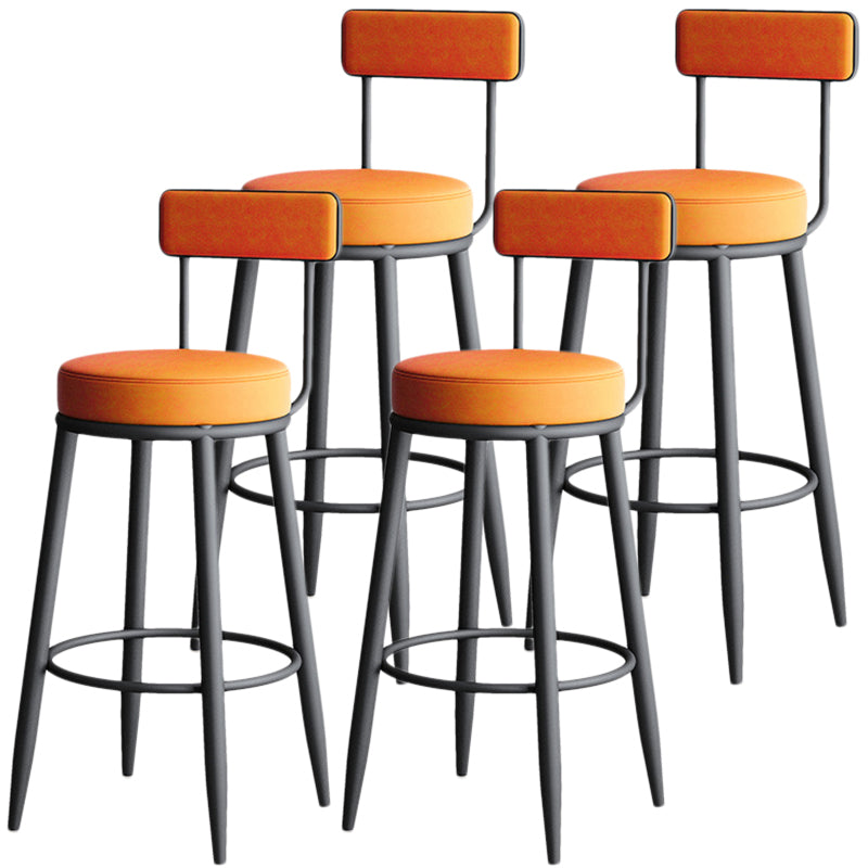 Nordic Style Backrest Counter Stool Iron Cafe Bar Stool with Leather Cushion and Pedal