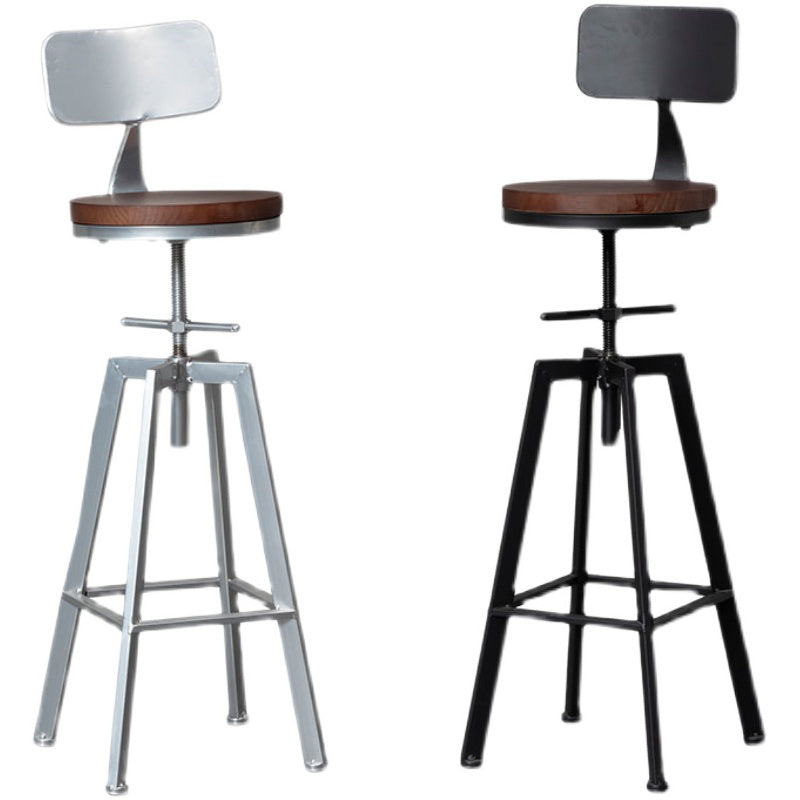 Metal Industrial Counter Stool Backrest Adjustable Bar Stool with Swivel