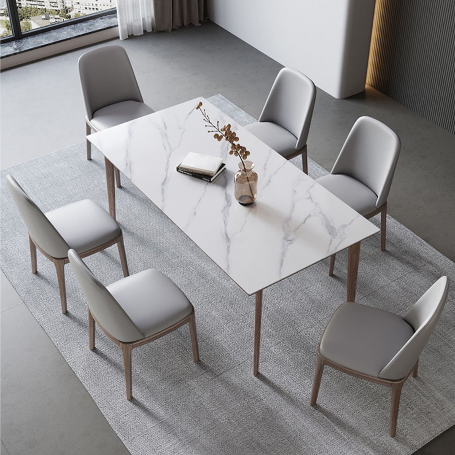 Designer Style Sintered Stone Dining Set Rectangle 1/3/4/5/7 Pieces Dining Area Table Set