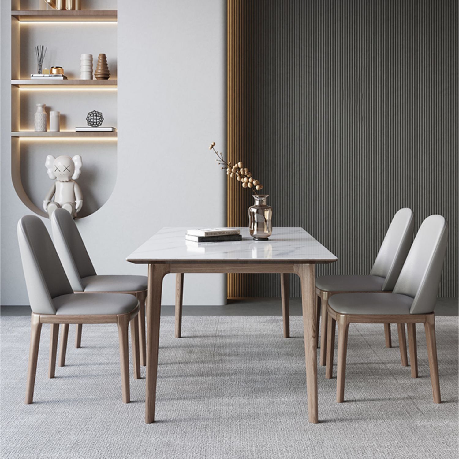 Designer Style Sintered Stone Dining Set Rectangle 1/3/4/5/7 Pieces Dining Area Table Set