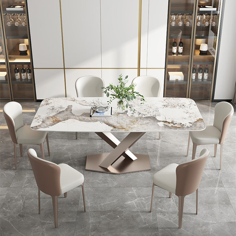 Modern Sintered Stone and Metal Dining Set Rectangle 1/2/5/7 Pieces Dining Table Set