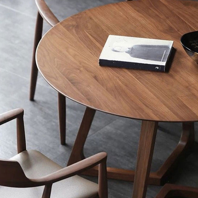 Modern Round Dining Table Pine Solid Wood Natural Double Pedestal Table