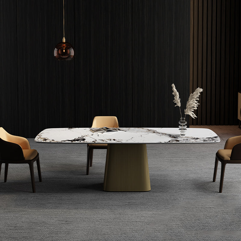 Traditional Luxury Rectangle Dining Table Stone Top Pedestal Casual Dining Table