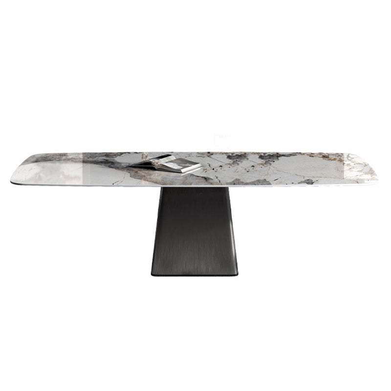 Traditional Luxury Rectangle Dining Table Stone Top Pedestal Casual Dining Table