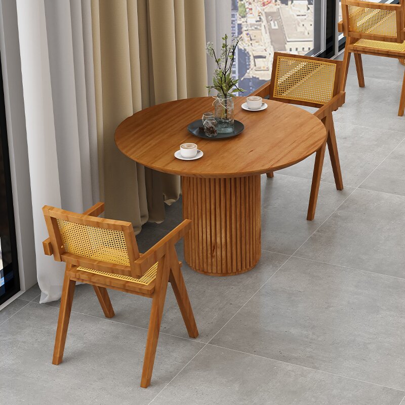 Modern Pedestal Casual Dining Table Solid Wood Round Dinner Room Kitchen Table