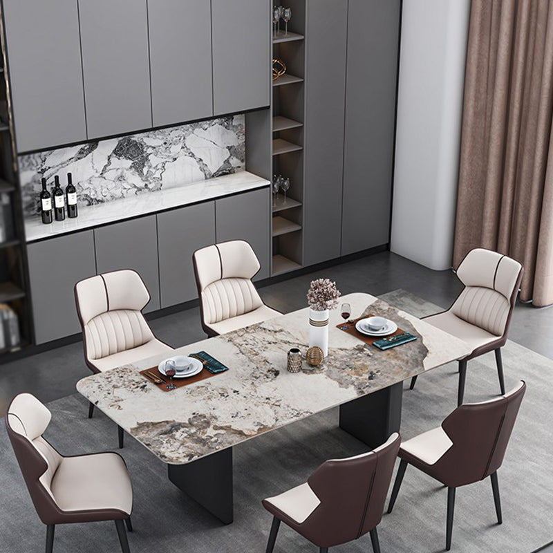 Rectangle Black Base Dining Site Table Modern Stone Double Pedestal Table