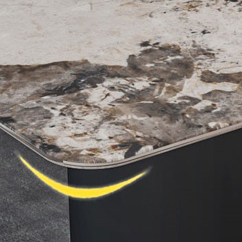 Rectangle Black Base Dining Site Table Modern Stone Double Pedestal Table