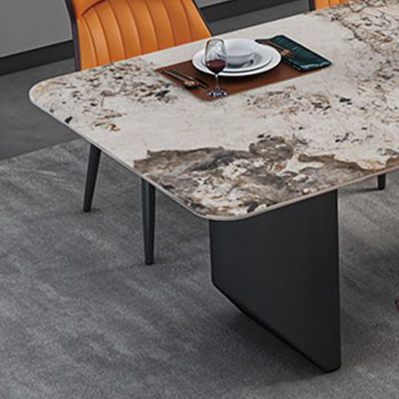 Rectangle Black Base Dining Site Table Modern Stone Double Pedestal Table