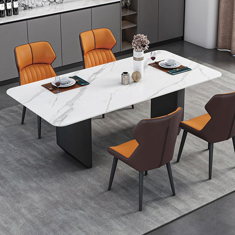 Rectangle Black Base Dining Site Table Modern Stone Double Pedestal Table