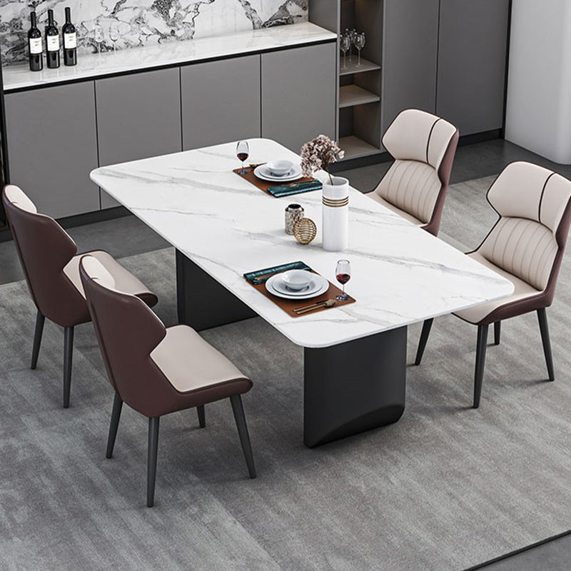 Rectangle Black Base Dining Site Table Modern Stone Double Pedestal Table