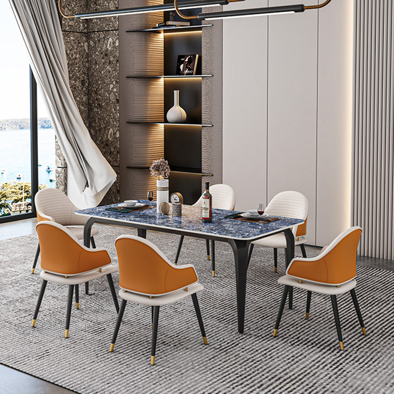 Black 4 Legs Dining Table Rectangle Industrial Dinette Table with Stone Top