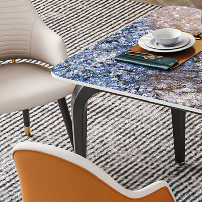 Black 4 Legs Dining Table Rectangle Industrial Dinette Table with Stone Top